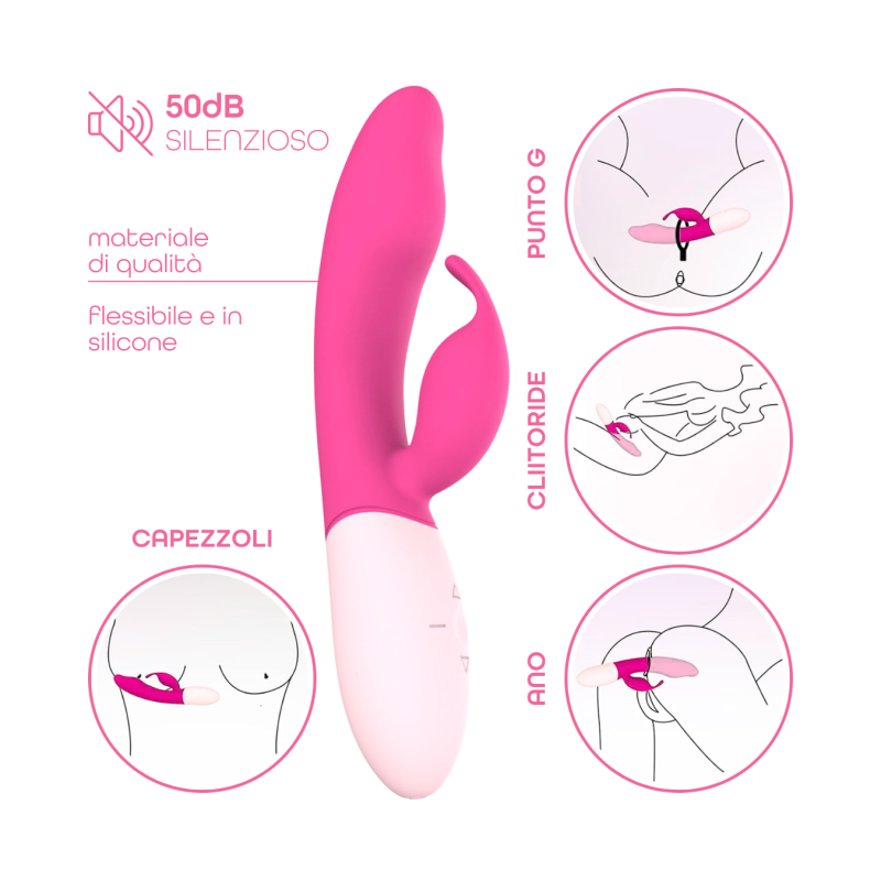 Vibratore Rabbit Doppia Stimolazione Punto G e Clitoride 10 Modalità Vibrazione