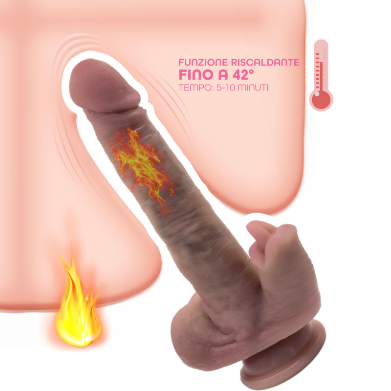 Vibratore Realistico Dildo con Spinta automatica Vibrazione Riscaldante e Lingua