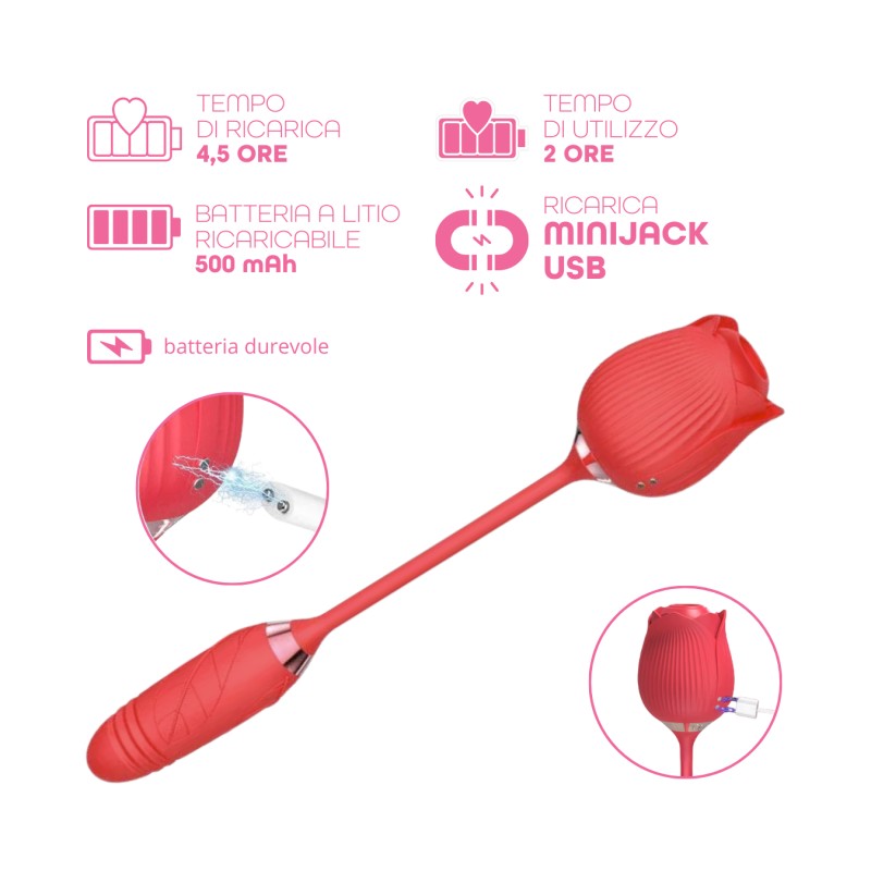 Vibratore Succhia Clitoride e Punto G doppia Stimolazione con Dildo Telescopico