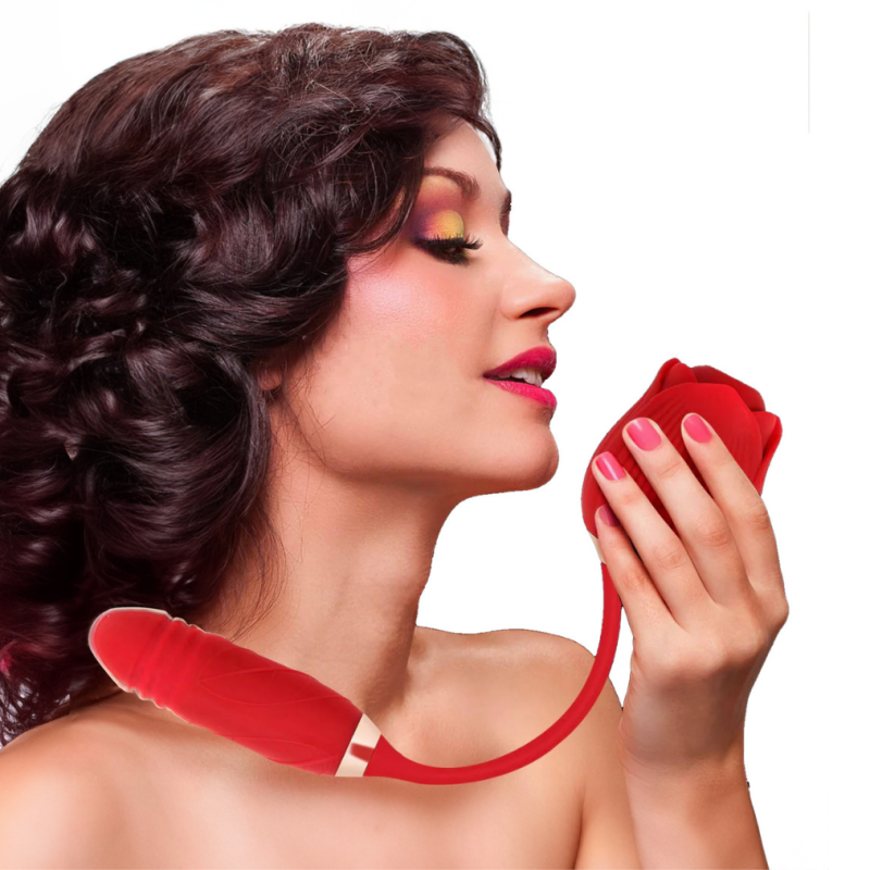 Vibratore Succhia Clitoride e Punto G doppia Stimolazione con Dildo Telescopico