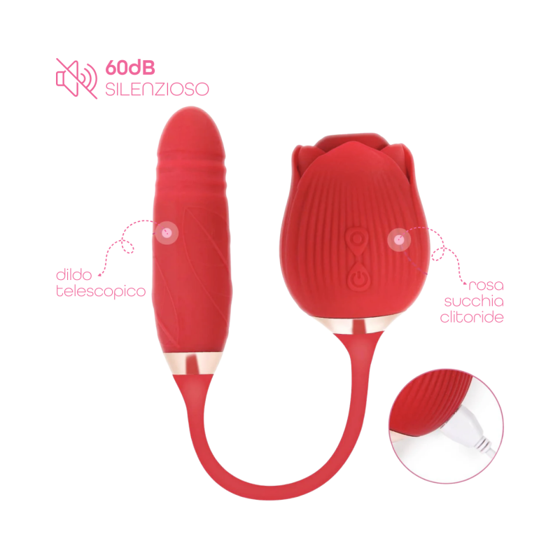 Vibratore Succhia Clitoride e Punto G doppia Stimolazione con Dildo Telescopico