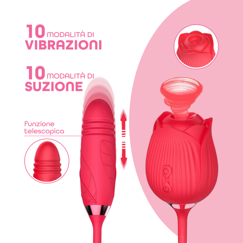 Vibratore Succhia Clitoride e Punto G doppia Stimolazione con Dildo Telescopico