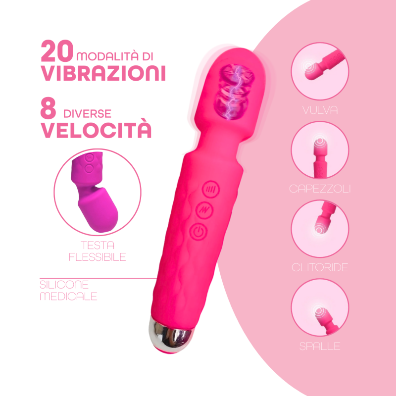 Wand Massager Massaggiatore Vibratore Ricaricabile in Silicone Sex Toy per Donna