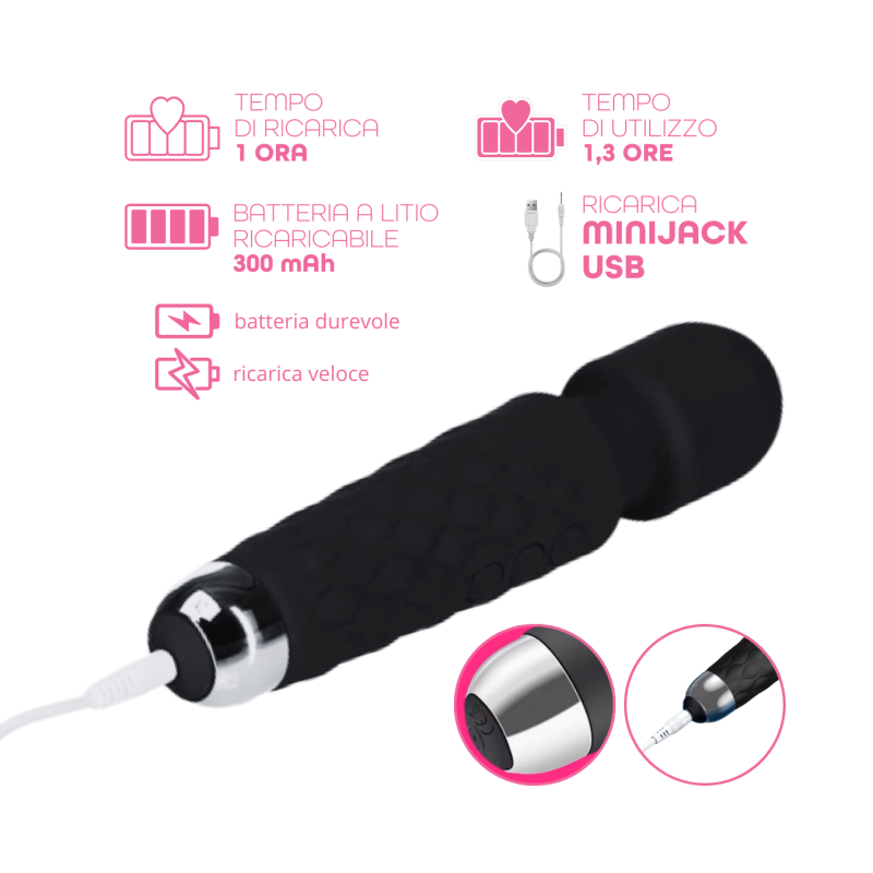 Wand Massager Massaggiatore Vibratore Ricaricabile in Silicone Sex Toy per Donna