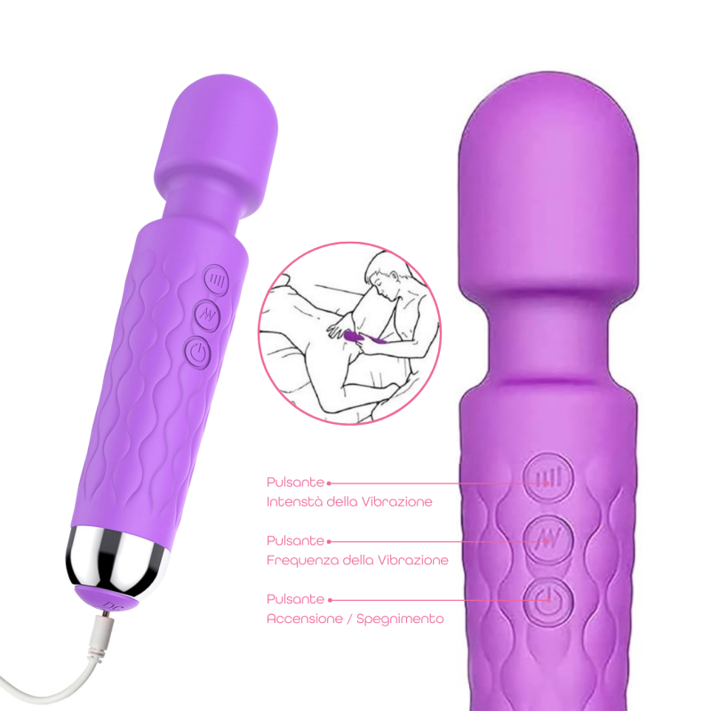 Wand Massager Massaggiatore Vibratore Ricaricabile in Silicone Sex Toy per Donna