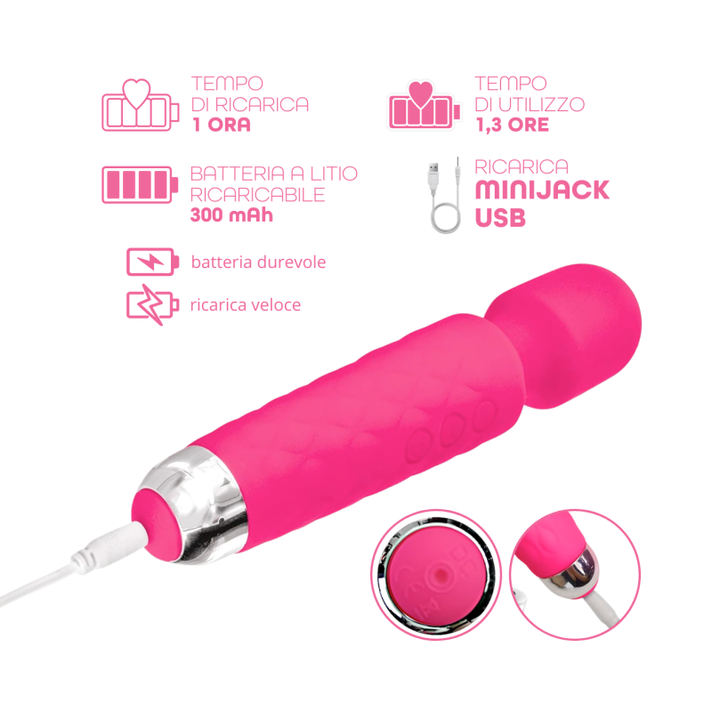 Wand Massager Massaggiatore Vibratore Ricaricabile in Silicone Sex Toy per Donna