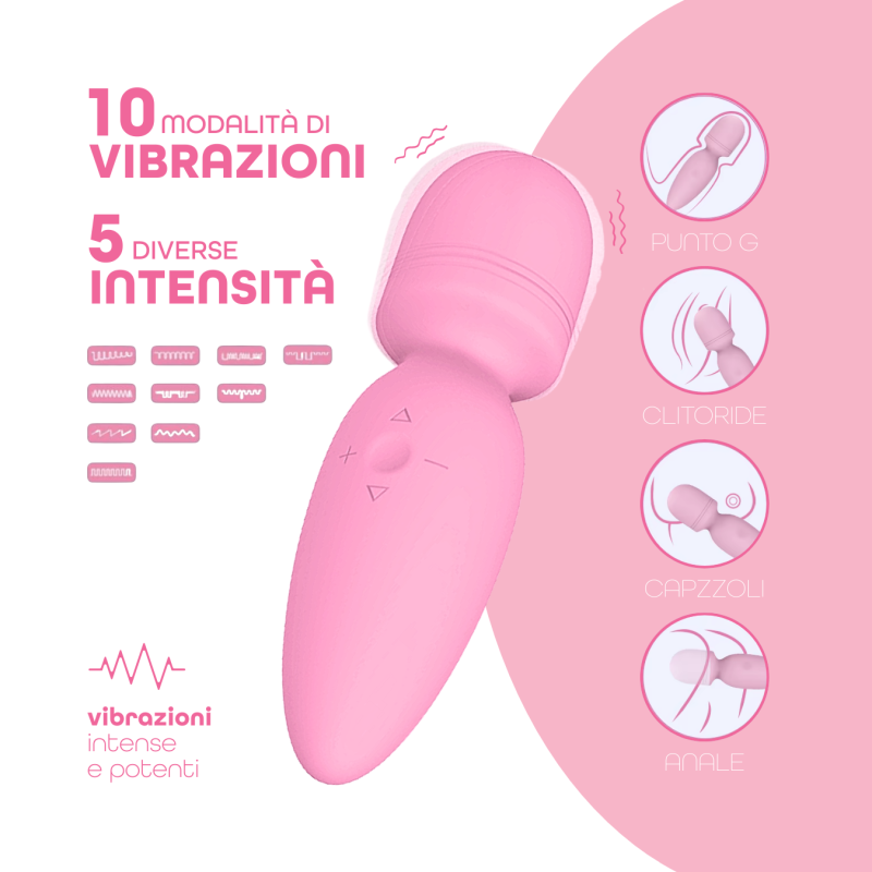Wand Massager Vibratore Massaggiatore Ricaricabile con 10 Modalità di Vibrazione