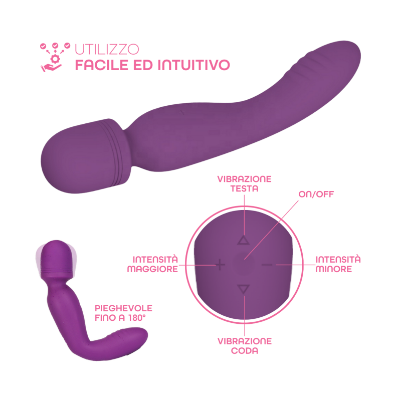 Wand Massager Vibratore Potente Dildo Massaggiatore in Silicone doppia Vibrazione